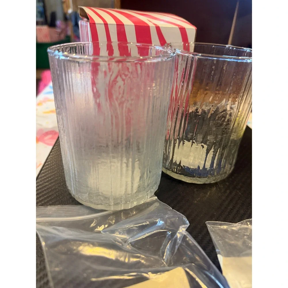 Pink Zebra Clear Ribbed Glass Candle Jar Set of 2 with Wicks DIY Crafting